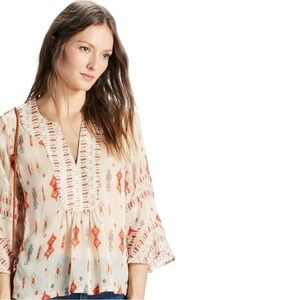 Lucky Brand Mix Print Boho Top Southwest Aztec Blouse Womens Large Flowy Hippie